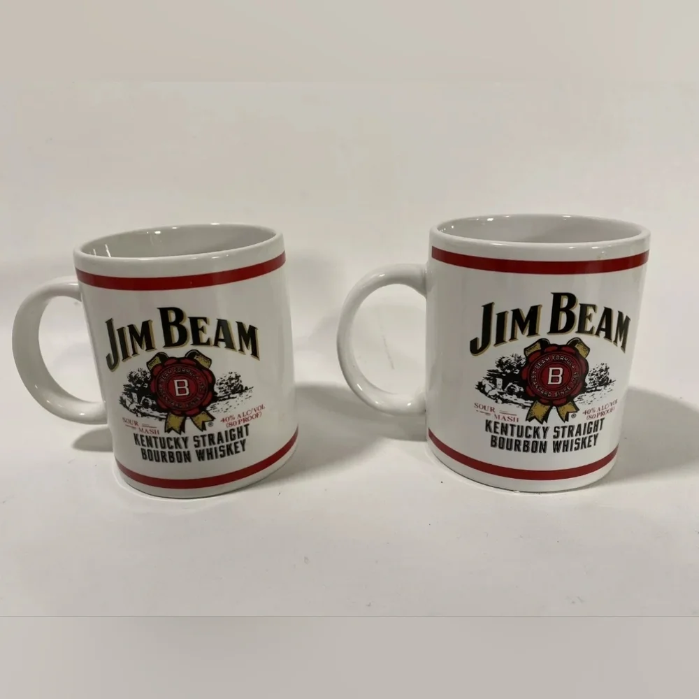 Jim Beam Kentucky Bourbon Straight Whiskey/Coffee Ceramic Mugs set of 2 EUC